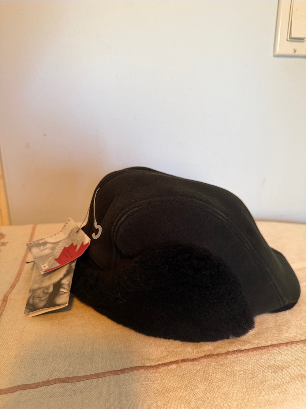 Black Men’s Winter Trapper Hat with Shearling Fur Ear Flaps